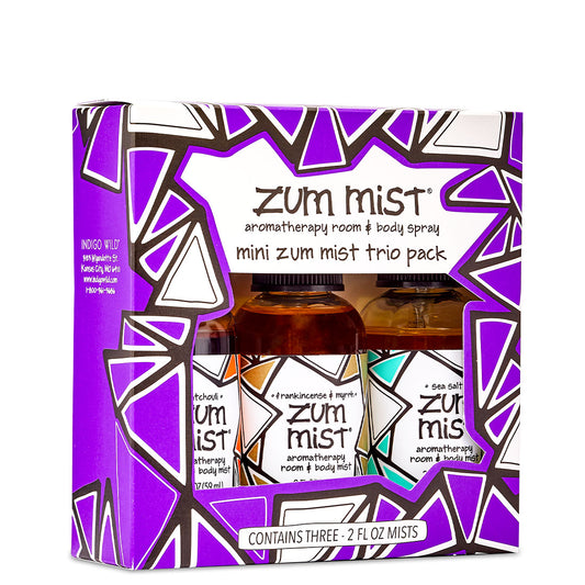 Purple box with cutouts revealing a trio of Zum Mist room and body sprays.