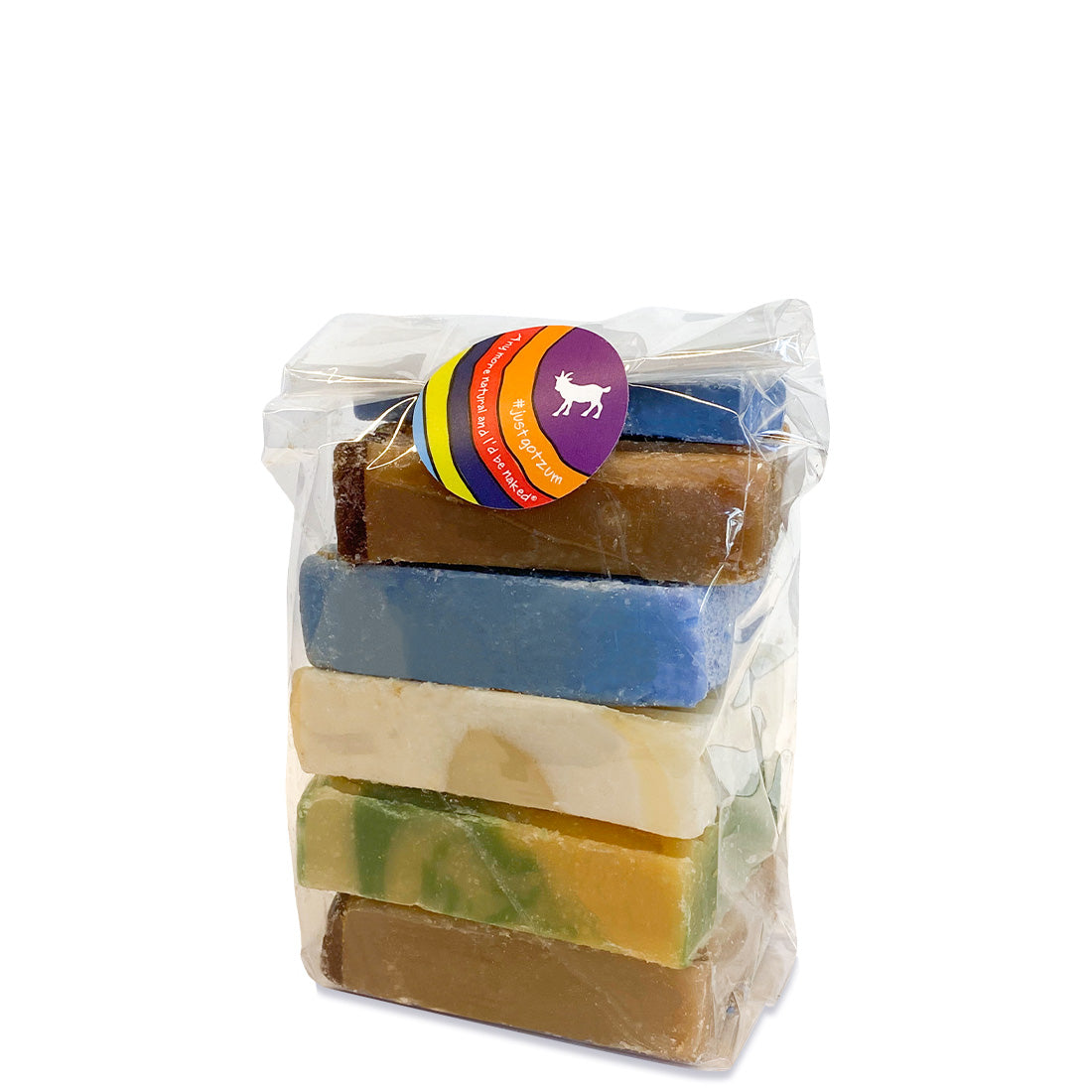 Clear bag containing a variety of Zum Bar Soap pieces.