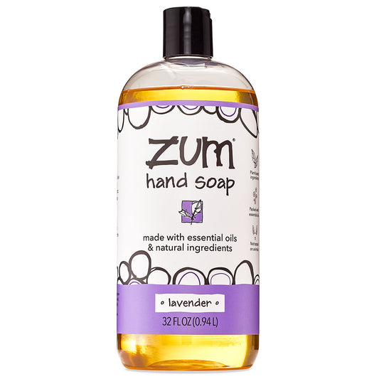 Cylinder bottle with pop top cap that contains lavender scented liquid hand soap.