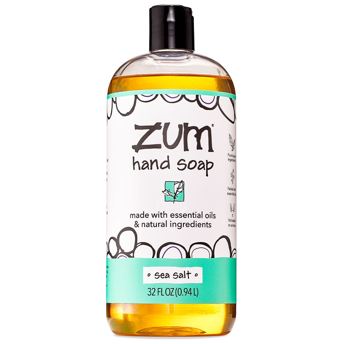 Large round bottle with pop top that contains sea salt scented liquid hand soap.