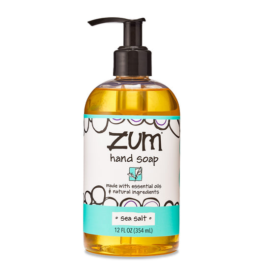 Round bottle with dispensing pump top that contains sea salt scented liquid hand soap.